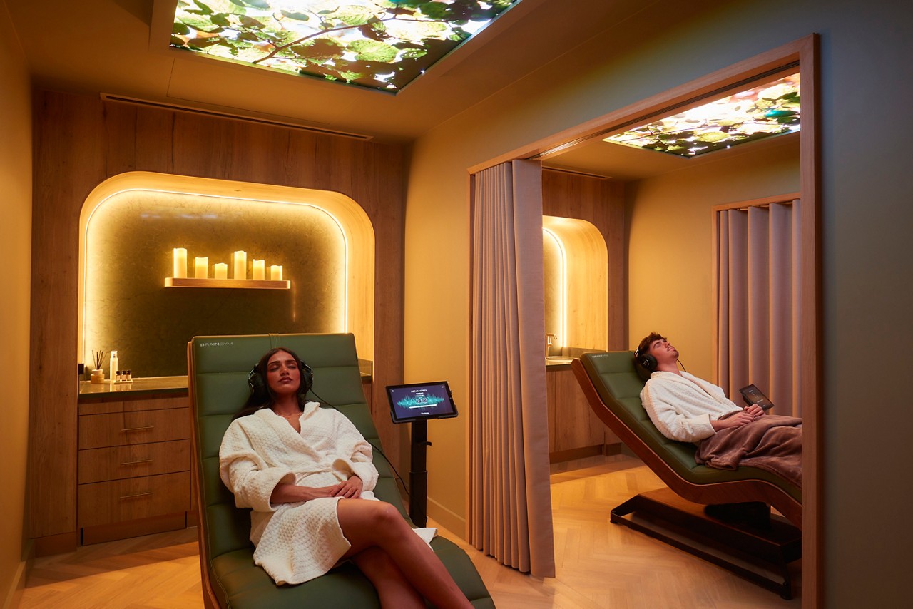 two people relaxing in spa beds 