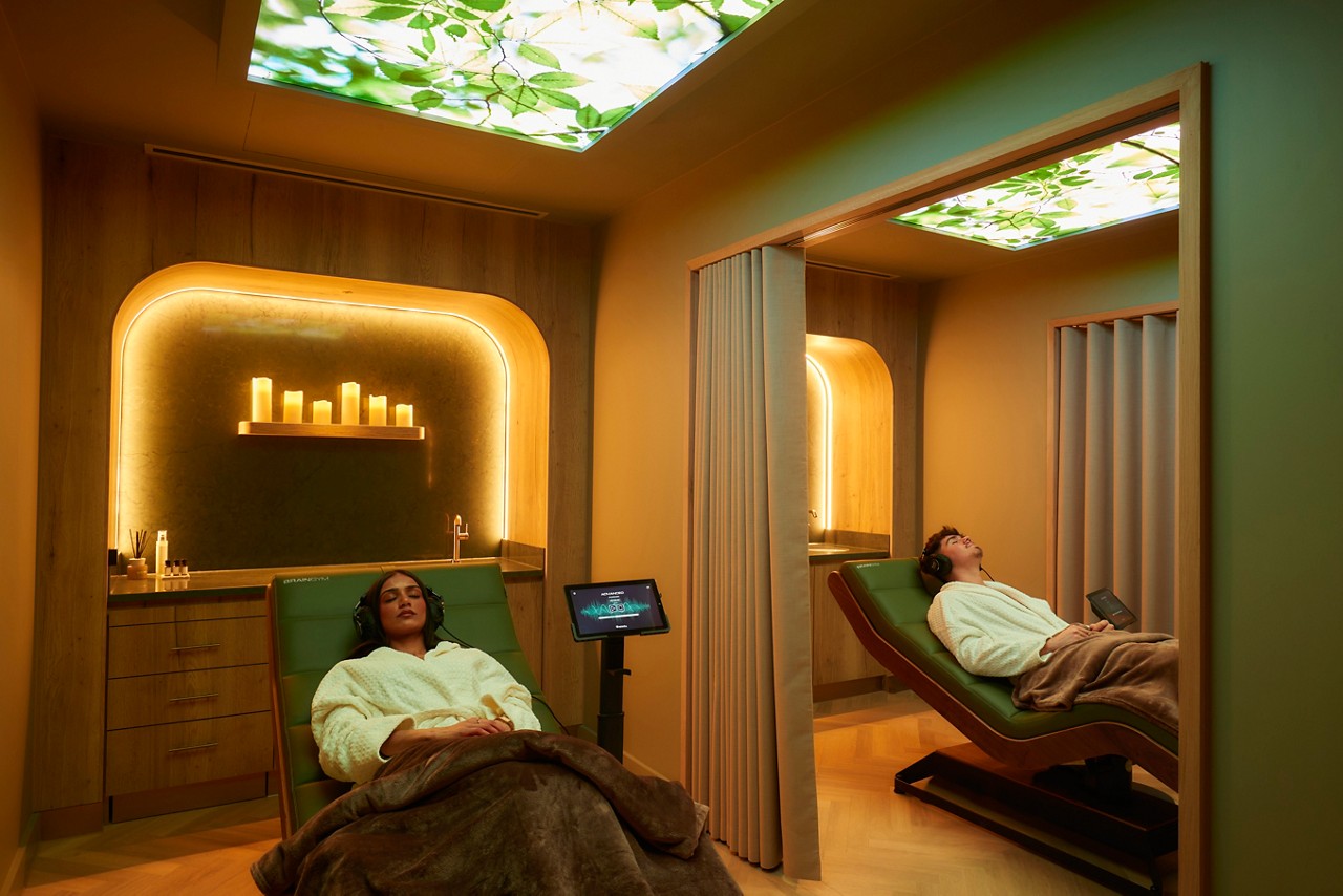 Two people relaxing in a spa
