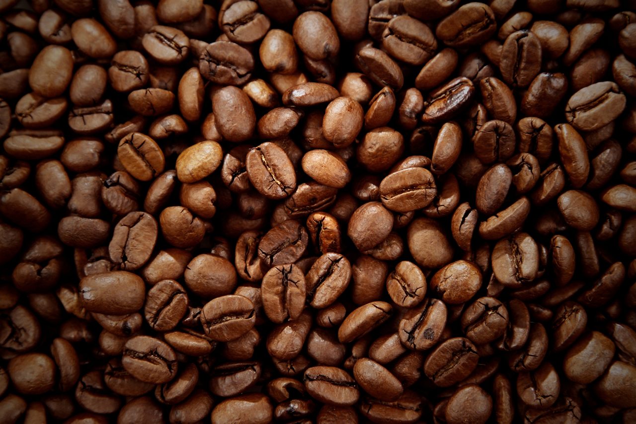 Closeup of roasted coffee beans