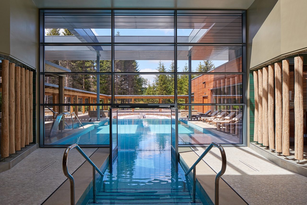 Stairs leading into the glistening waters of the Outdoor Pool. 