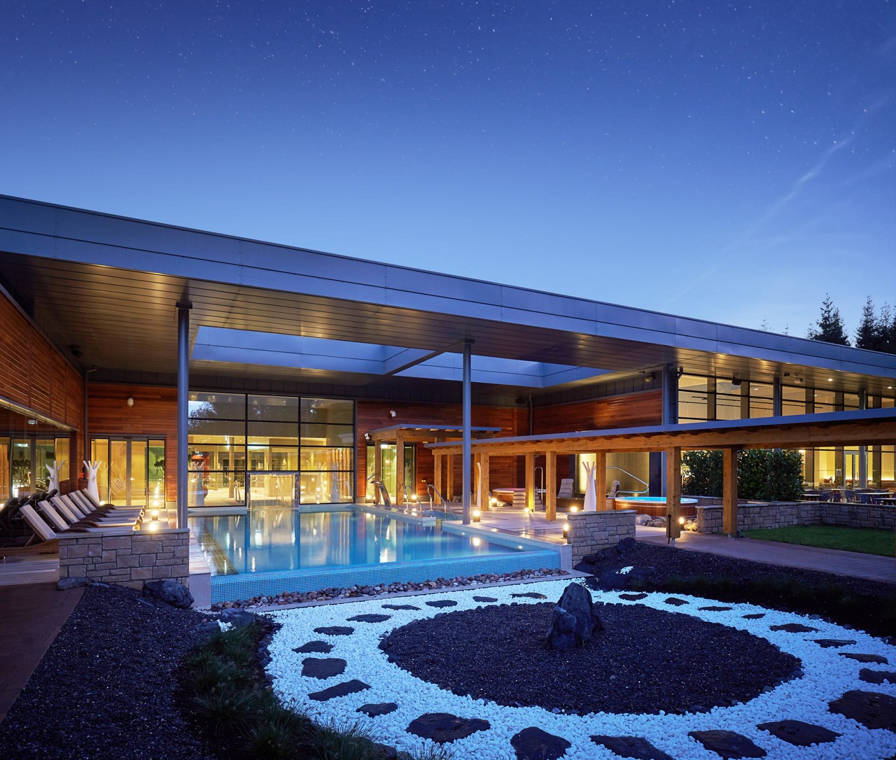 Outdoor Pool in the stillness of the evening.
