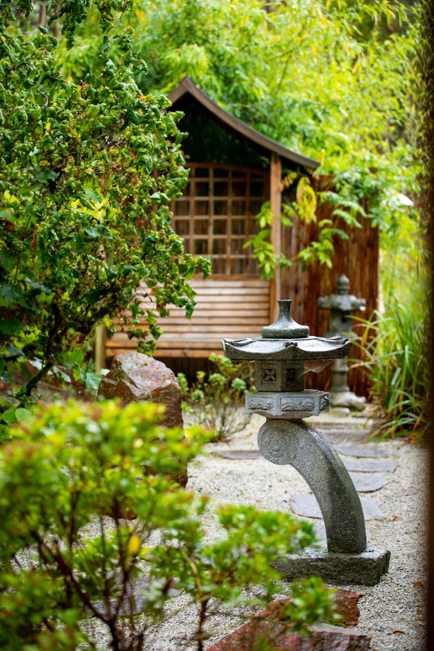Stepping stones to bench seating in the Zen Garden.