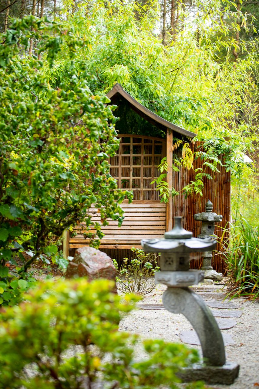 Stepping stones to bench seating in the Zen Garden.