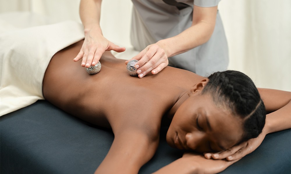 Woman having a back massage.