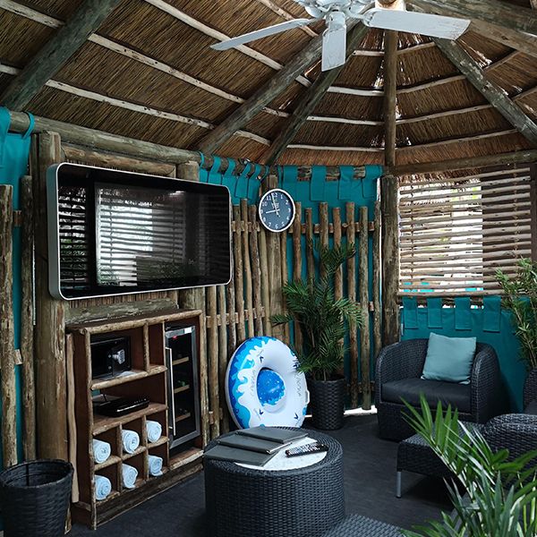 Inside a pool cabana