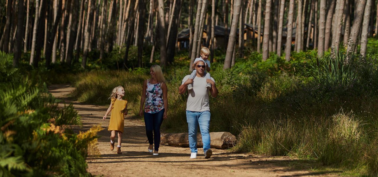 A family walking through the forest