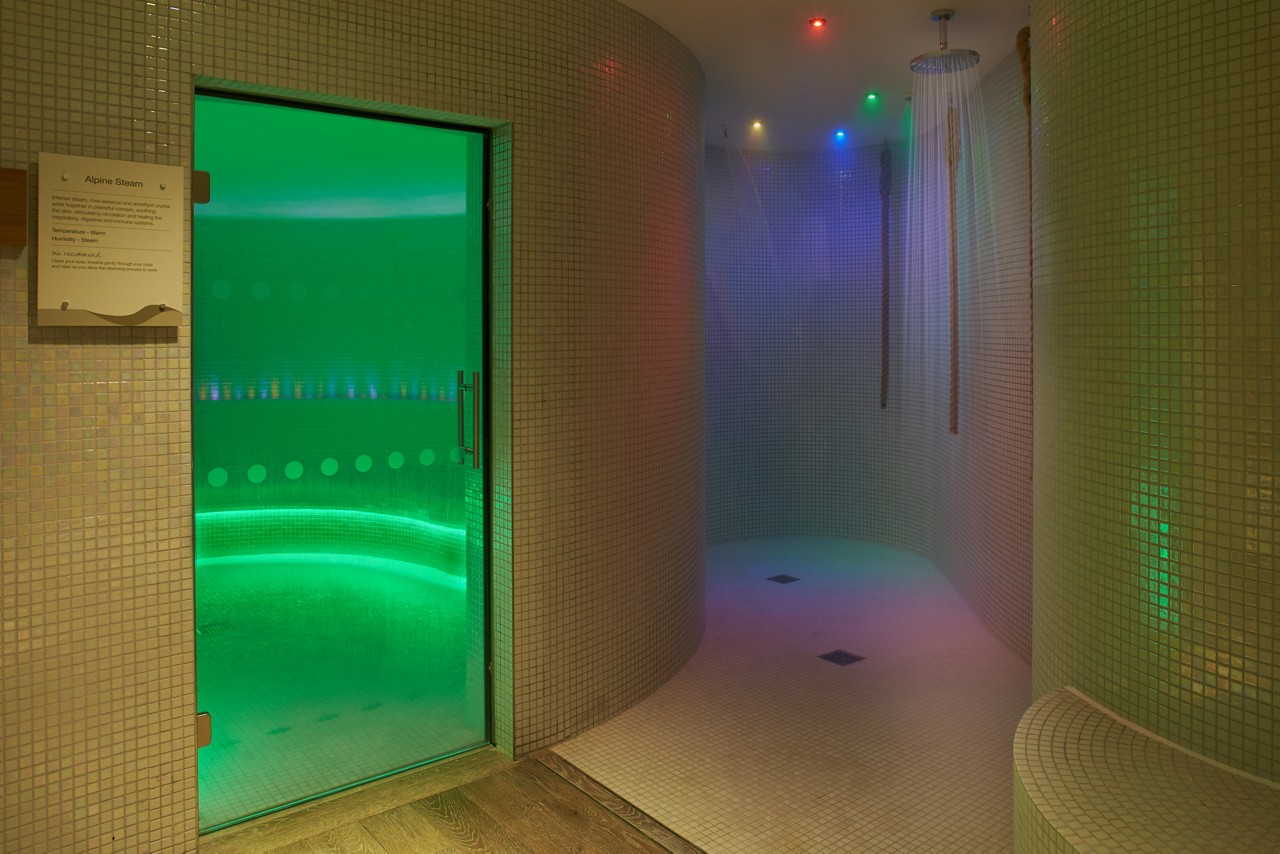 Shower lit with LED lights.