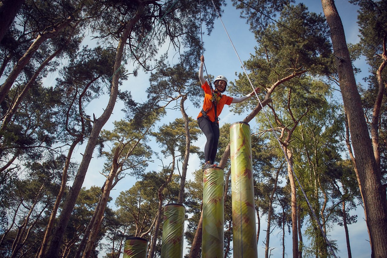 A person on the high ropes