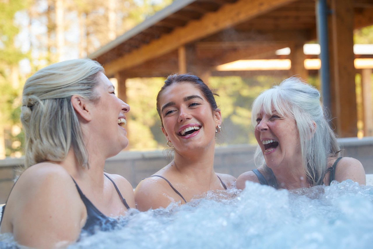 grandma, mum and daughter in the hot tub