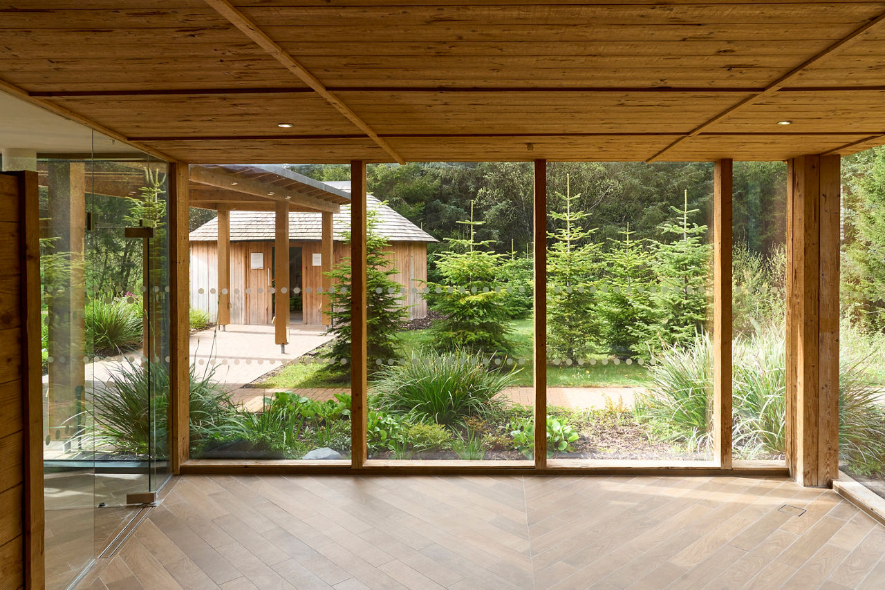 Forest views from within the Nordic Sauna.