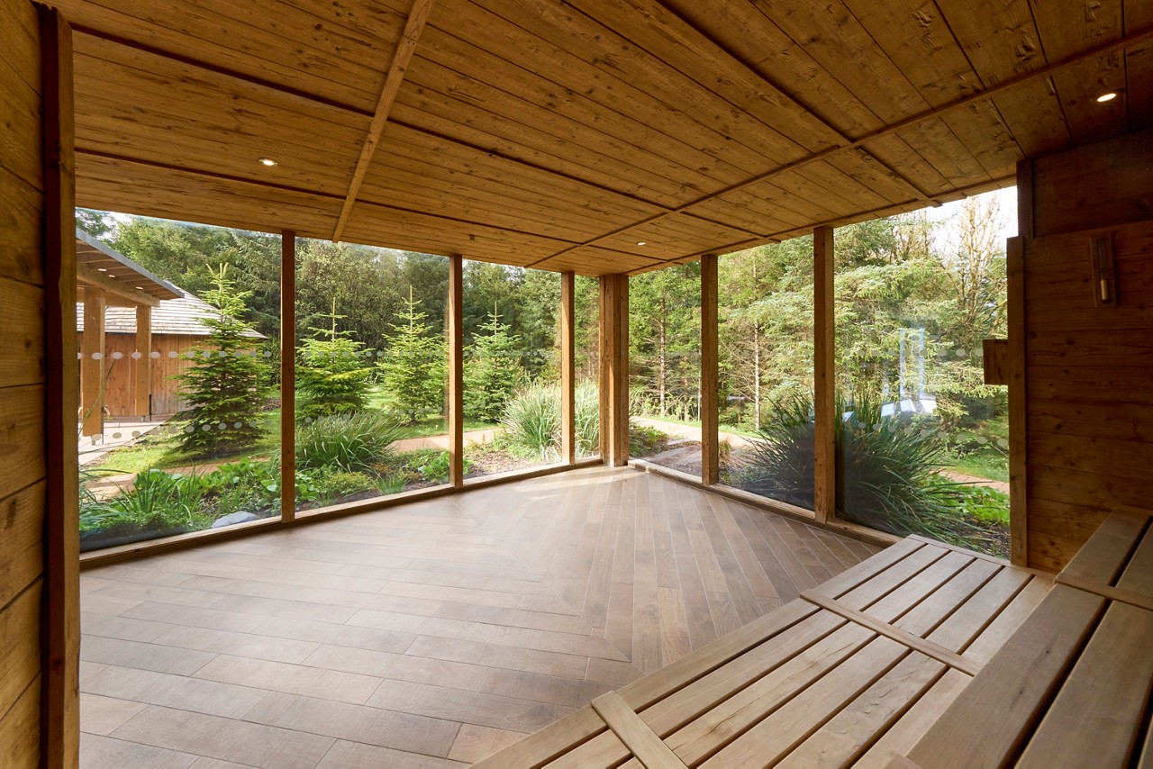 Forest views from within the Nordic Sauna.