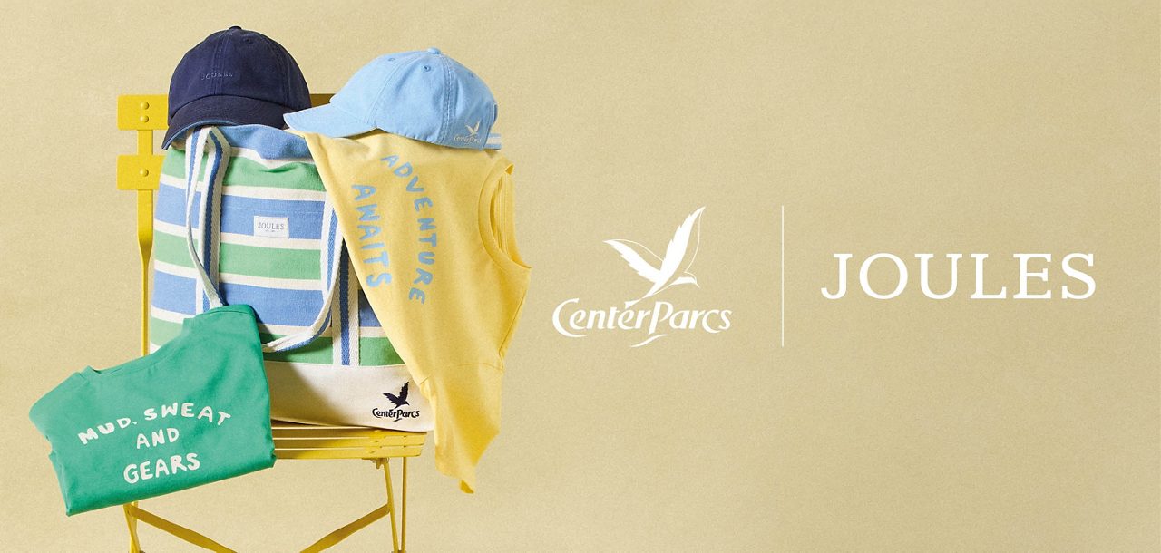 An image of some Center Parcs x Joules clothing including cap and tshirt in summery bright colours.