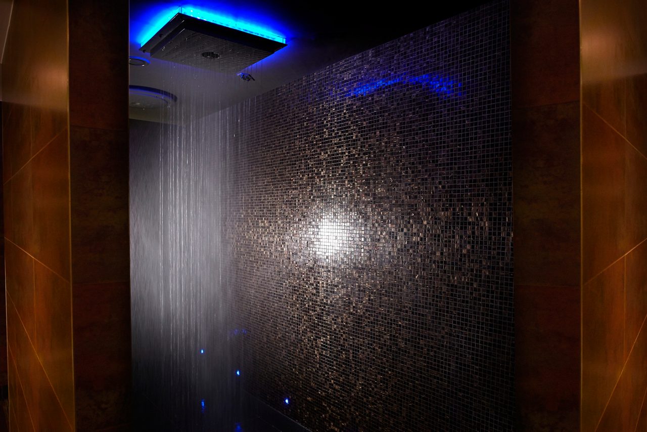 Shower lit with LED lights.