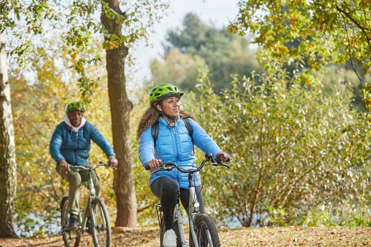 family bike ride in the forest