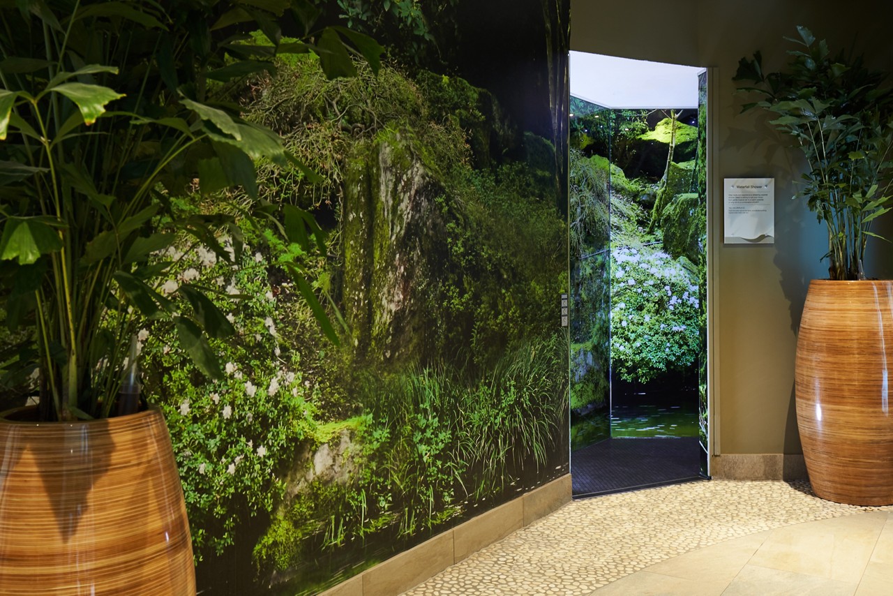 Forest themed Waterfall Shower.