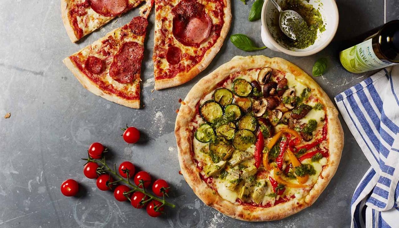 An assortment of pizza