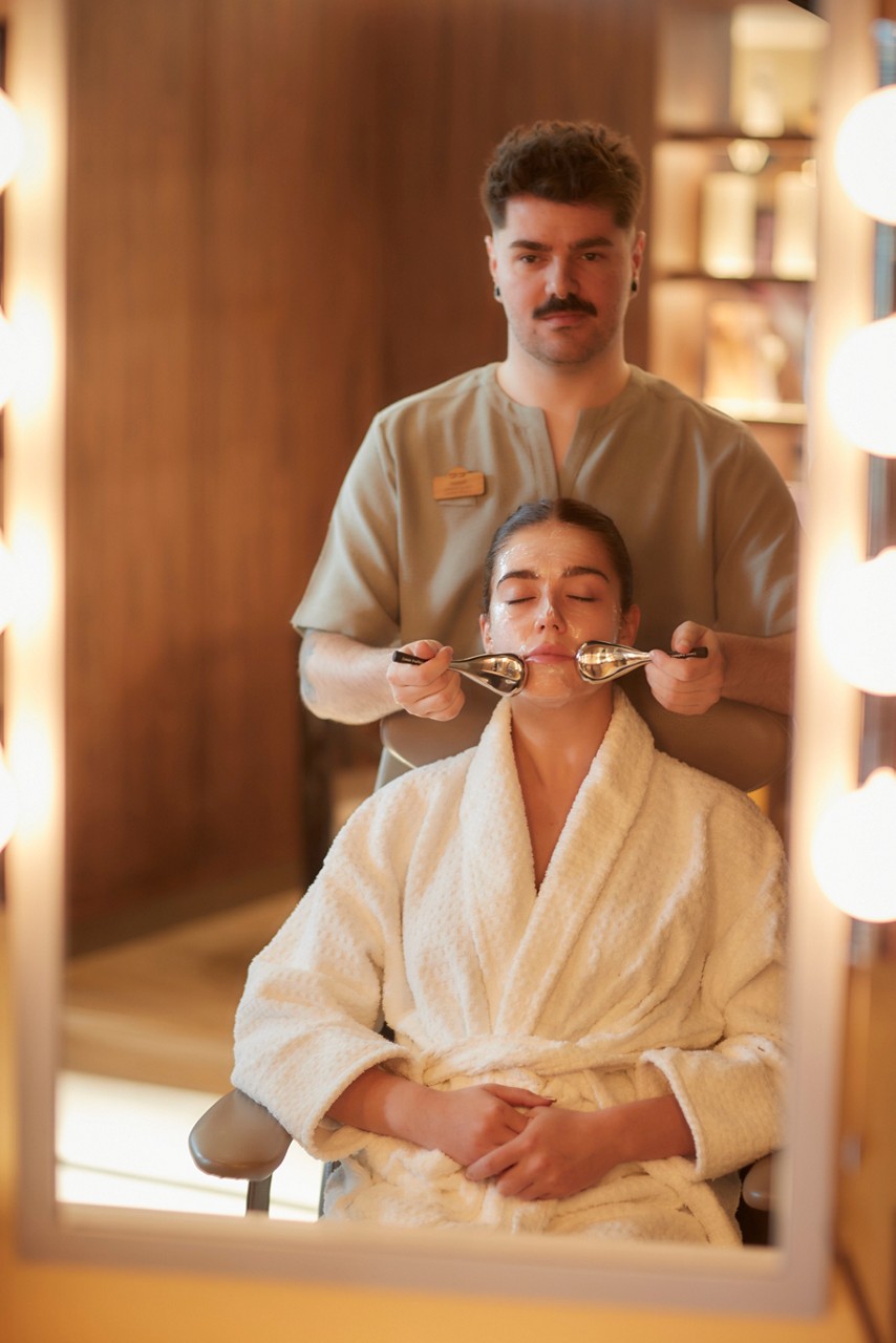 Woman having a relaxing facial treatment.