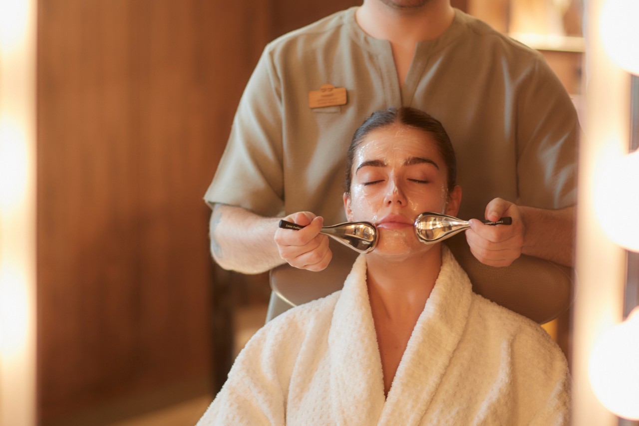 Woman having a relaxing facial treatment.
