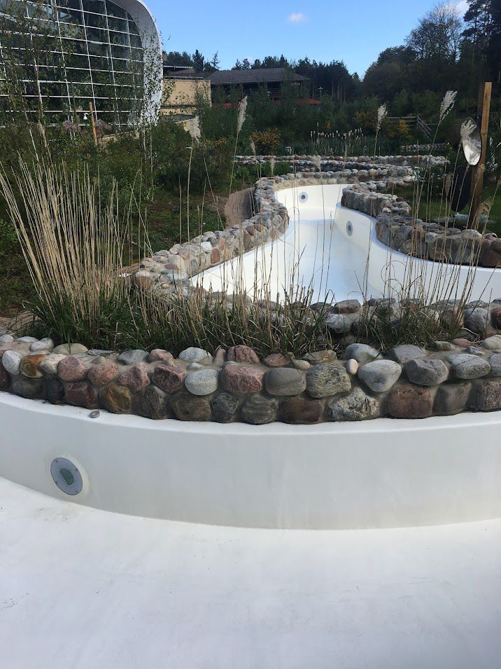 The rapids outside the Subtropical Swimming Paradise building that have been drained of water 