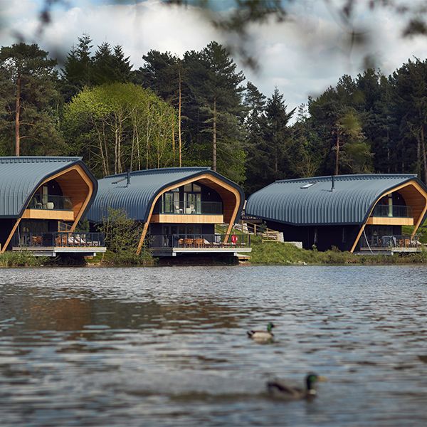 Waterside lodges from across the lake